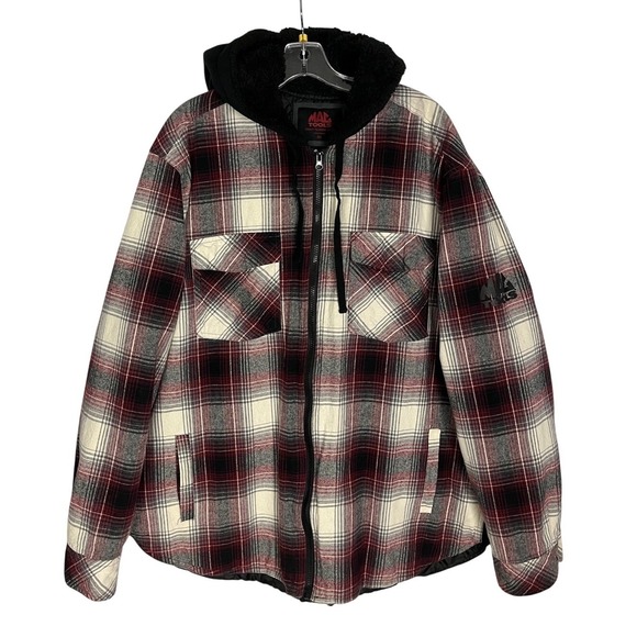 Mac Tools Other - Mac Tools‎ Men Size 2X  Plaid Flannel Quilt Lined Full Zip Hooded Burgundy